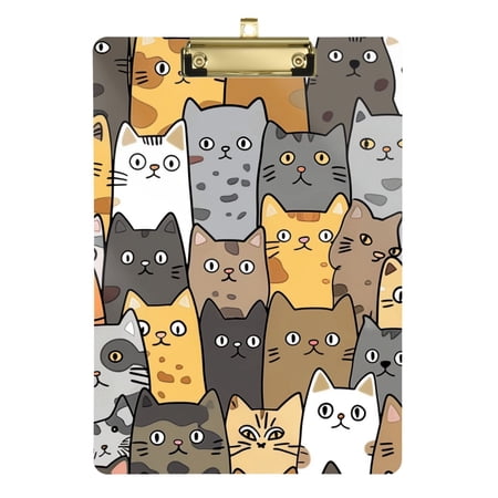 Seamless Cute Cat Faces Acrylic Clipboard Drawing Board with Hook Writing Pad File Storage A4 Size Gold 12.5" x 9"