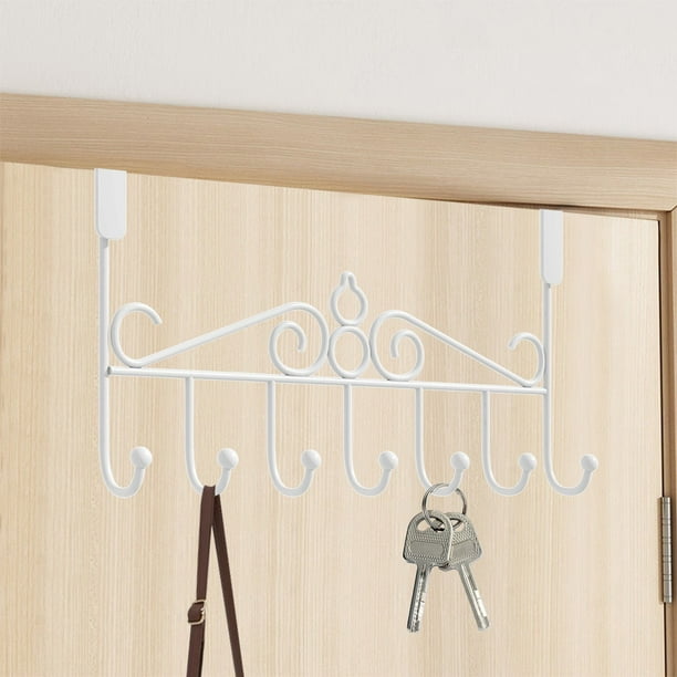Perchero de Hierro para Colgar Puertas Sin Taladros - Organizador de Almacenamiento de 42 Cm para Sobrepuertas con 5 Ganchos En Forma de U para Dormitorio, Baño y Armario - Blanco, Negro y Marrón