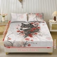 thumbnail image 2 of Xoenoiee Wolf Plum Blossom Pattern 3pcs Fitted Sheet Set with Elastic Band, Soft Comfortable Bedding Set for Bedroom, Guest Room (1* Fitted Sheet + 2*Pillowcases), Full Size, 2 of 7