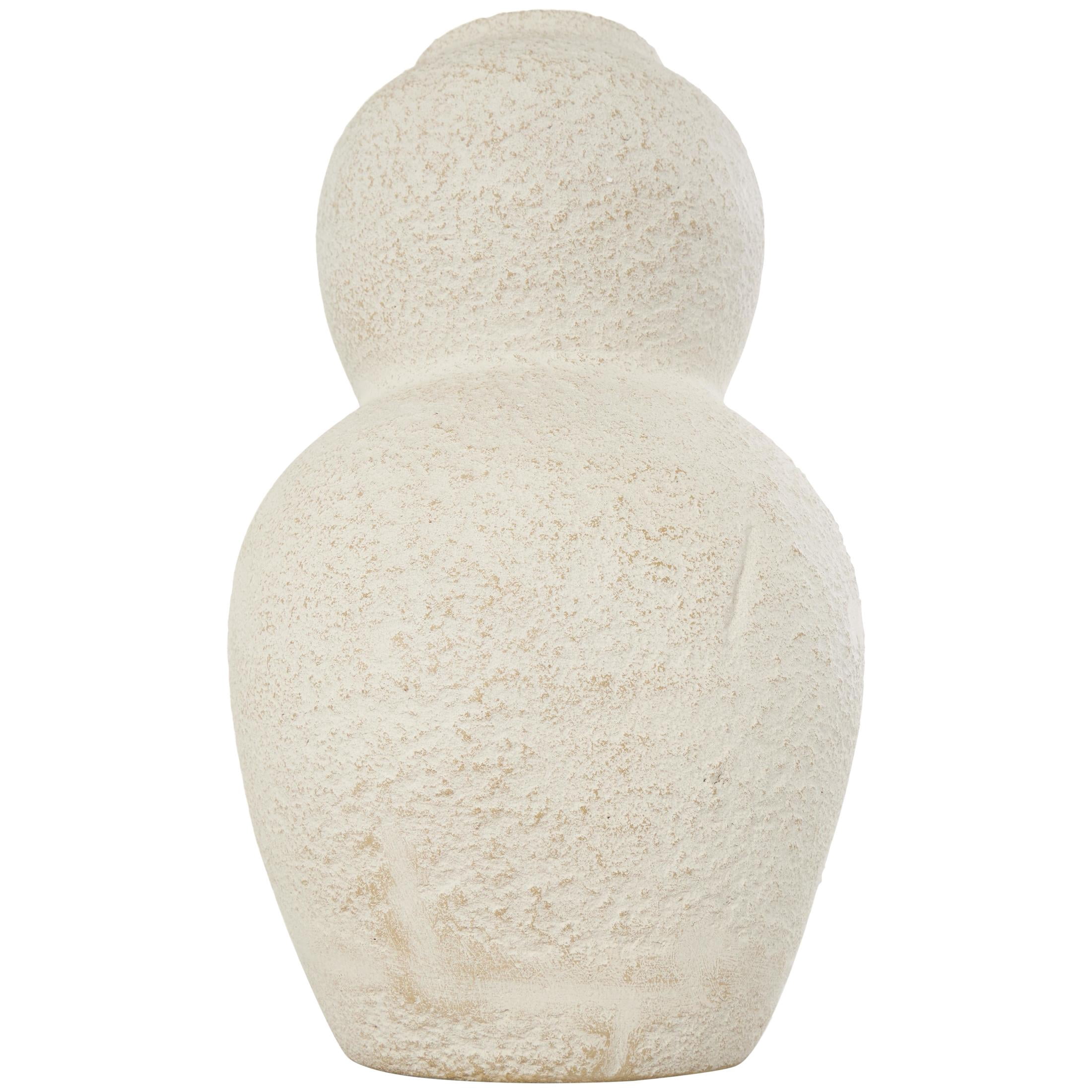 DecMode 15" Hourglass Textured Cream Ceramic Vase with Brown Distressing