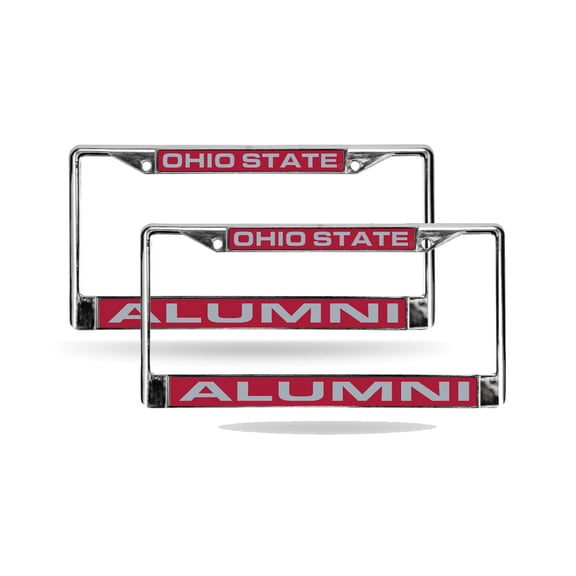 Ohio St. Buckeyes Alumni Chrome Metal (2) Laser Cut License Plate Frame Set