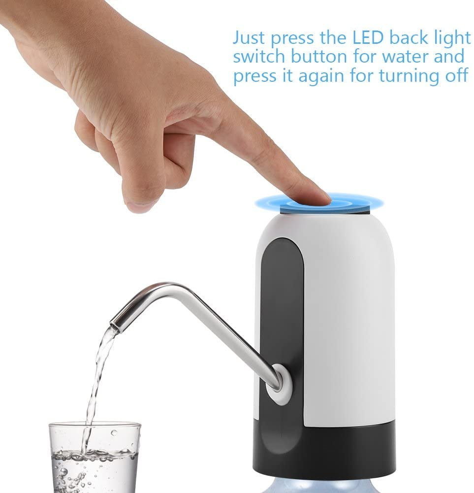 Electric Water Bottle Pump Portable LED Light Usb Rechargeable Drinking Water Pump with Low Decibel One-button Operation for 4.5L-18.9L Barreled Water