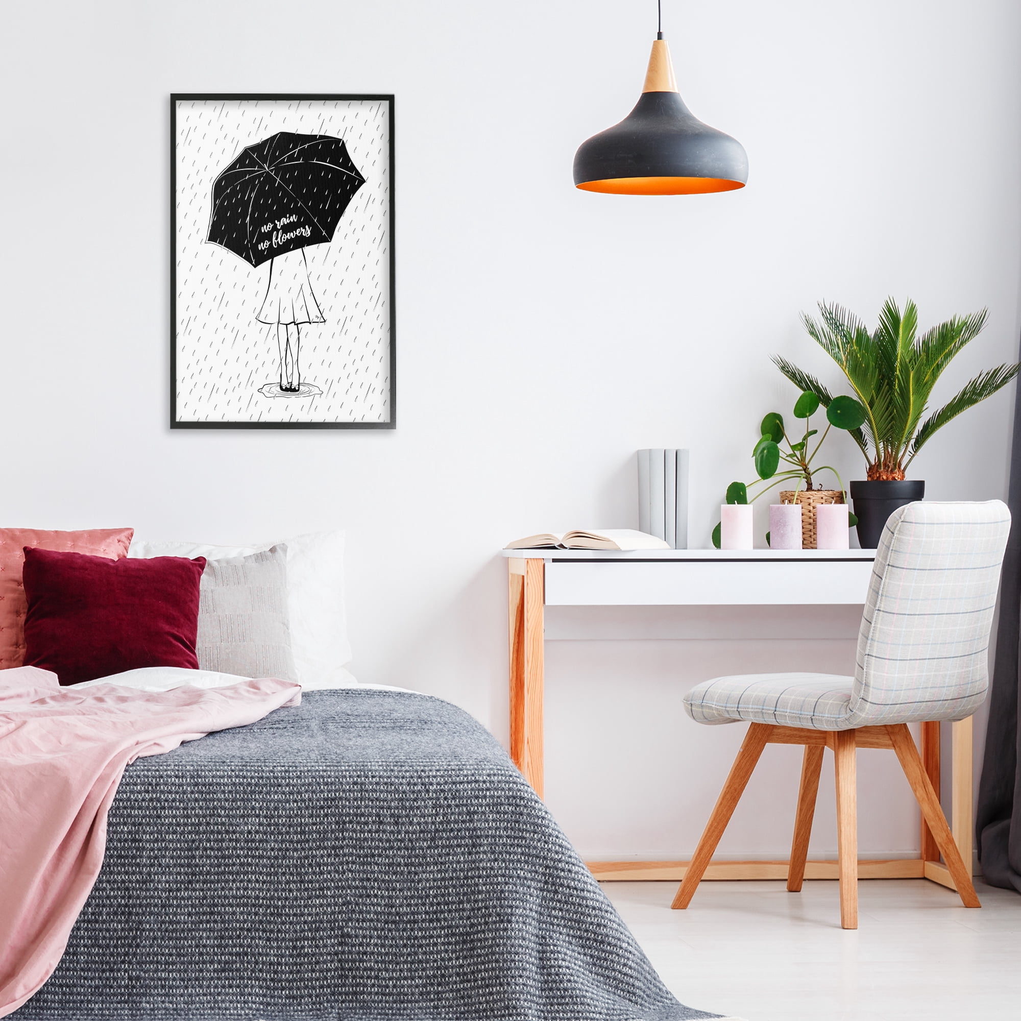 Stupell Industries No Rain No Flowers Novelty Painting Black Framed Art Print Wall Art, 20 x 30