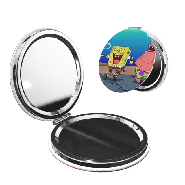 Zufioo SpongeBob SquarePants Miroir de Maquillage Portable de Poche, Miroir de Beauté Pliable à Main Grossissant Adapté pour Portefeuille Sac à Main pour Femmes-Forme Ronde