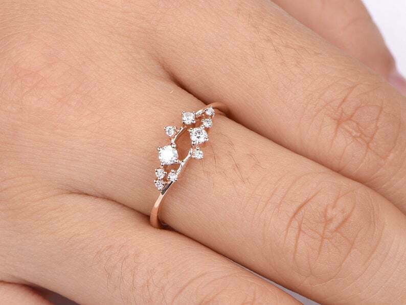 HeartsAndYou 1.2ct Round Cut Moissanite Engagement Ring for Women Floral Cluster 18k Rose Gold Over Silver