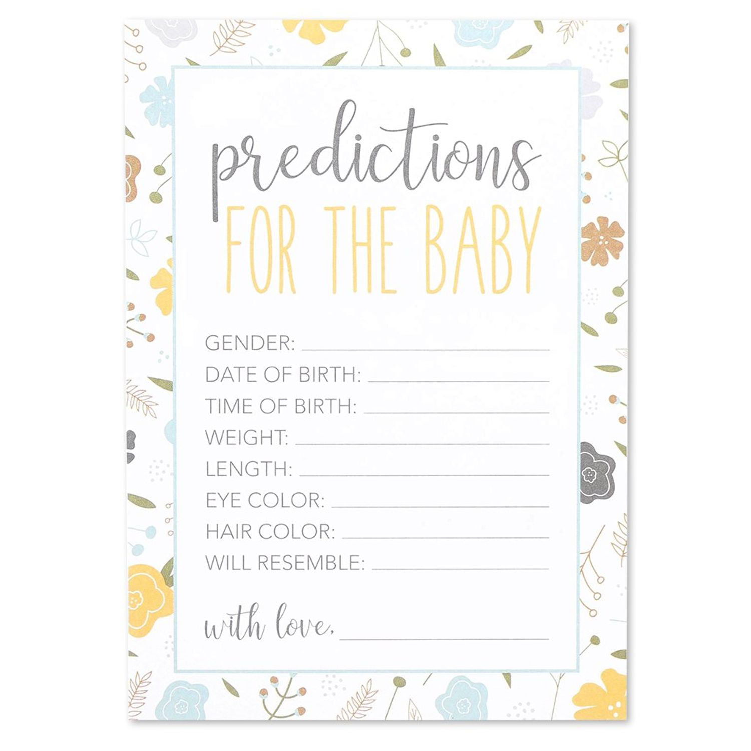 50 Sheets Baby Shower Predictions for the Baby Party Games for Boy or Girl Unisex Gender Neutral 5 x 7 Inches Best Paper Greetings for 50 Guest Activities Supplies