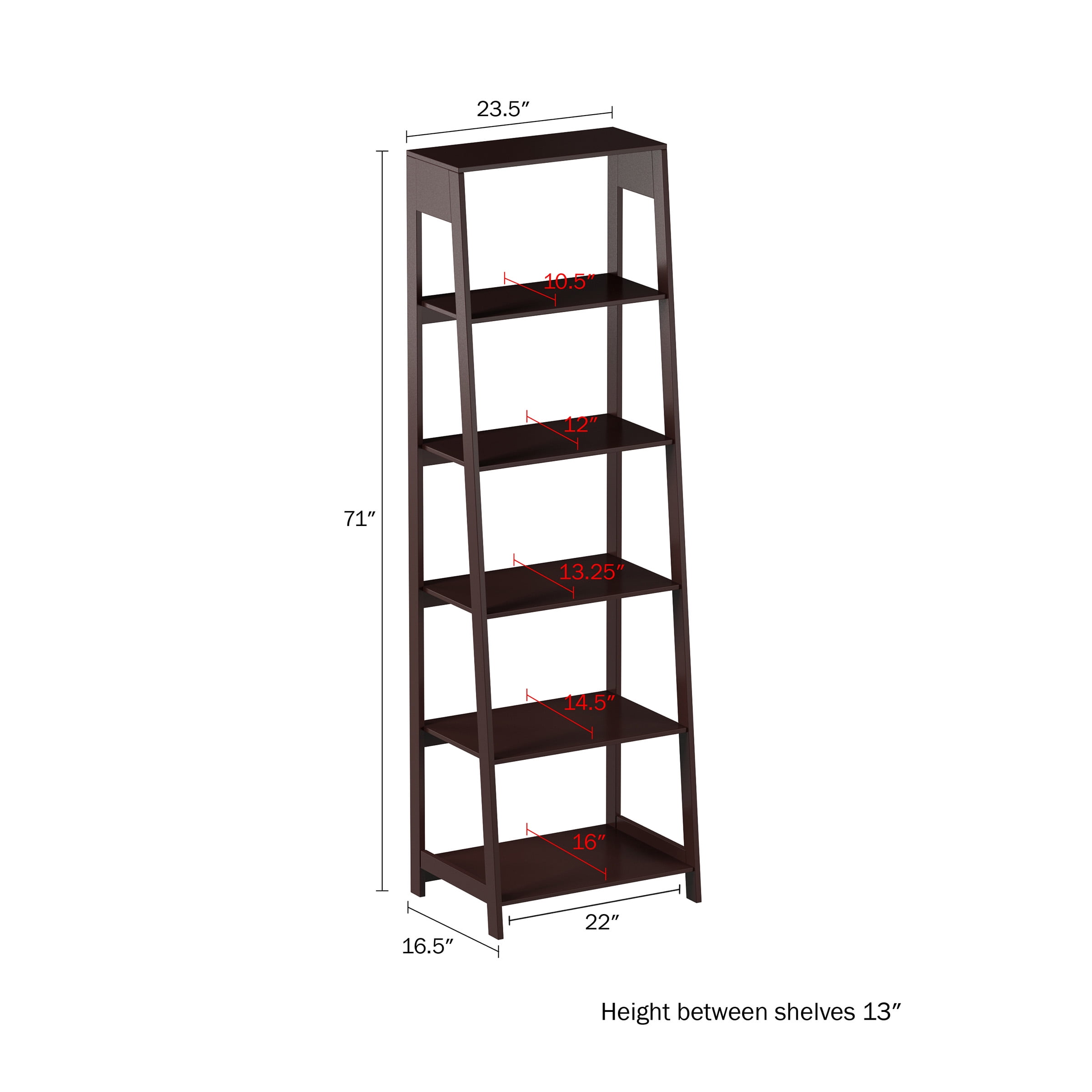 Somerset Home Freestanding Ladder Shelves, 5 Tier Stand (Brown)