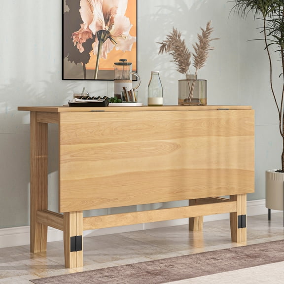 Natural Farmhouse Wood Extendable Drop Leaf Dining Table for Small Spaces