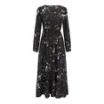 thumbnail image 4 of Gibobby Vestido largo de playa de verano para mujer Vestido casual de mujer de manga larga con estampado floral elegante vestido con volantes flor temperamento vestido(Negro,G), 4 of 5