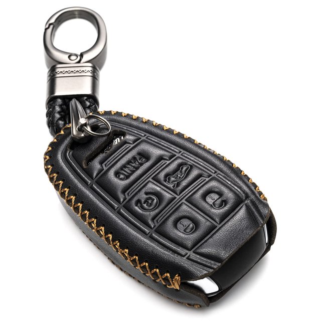 Vitodeco Genuine Leather Smart Key Fob Case Protector Compatible for Alfa Romeo Giulia, Stelvio, Tonale 2017 - 2025 (5-Button, Black)