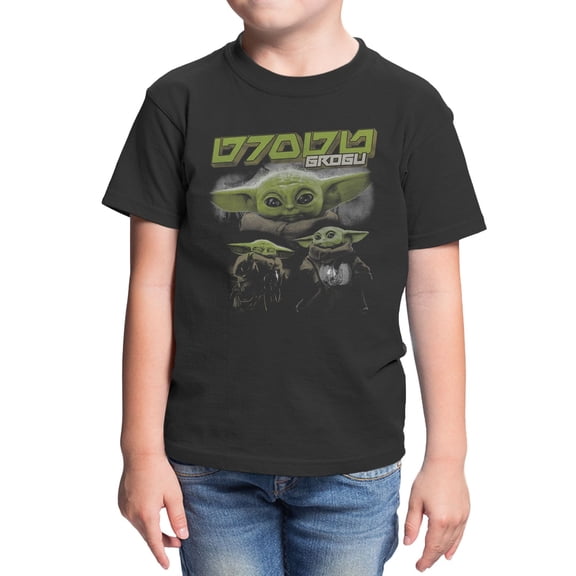 Star Wars The Mandalorian And Grogu Little Bounty Collage Youth T Shirt (Black, XS-XL)