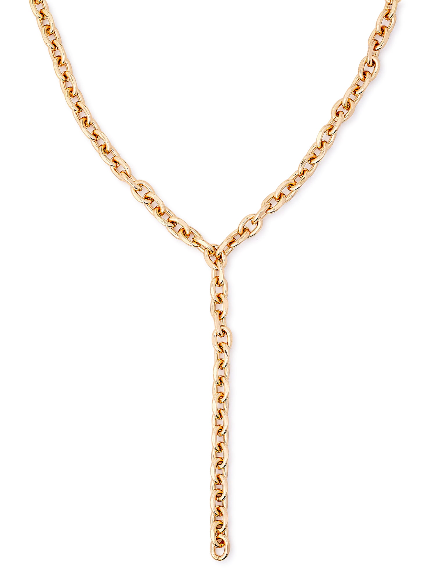 Goldtone Curb Chain Link Accented with Rhinestones Necklace 15.5