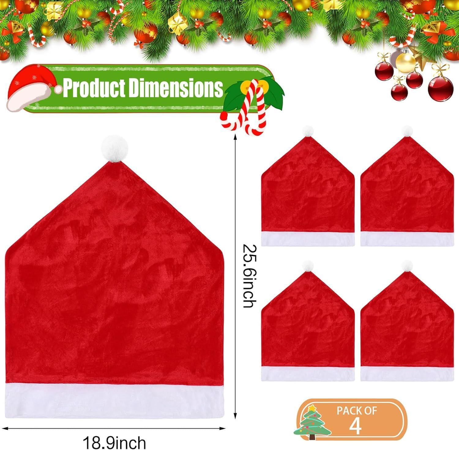 Christmas Chair Covers,Red and White Santa Claus Hat Chair Back Cover Christmas Chair Slipcovers for Xmas Kitchen Dinning Room Bar Decoration Holiday Festival Party Supply