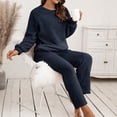 thumbnail image 4 of Baqcunre Women's Two Piece Trousers Of Pure Color Long Sleeve Plush Sweater Knitting Set,Size S-XL,Womens Pajama Sets,Outfits for Women,Lounge Sets for Women,Womens Fashion,Womens Clothes,Dark blue, 4 of 8