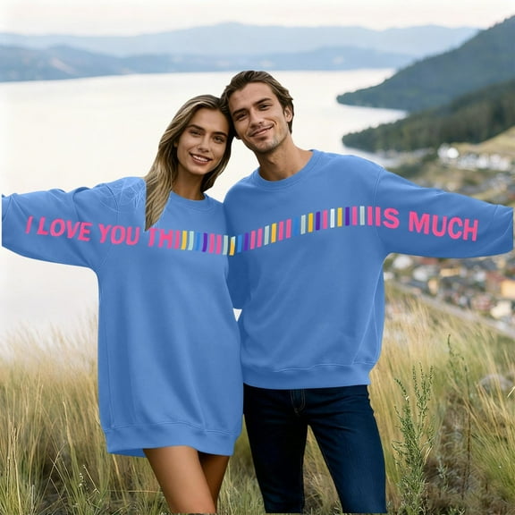 Yteetum Valentine's Day Sweatshirt for Women Oversized Couples Crewneck Valentines Letter Printed Sweatshirts Couples Casual Plus Size Round Neck Loose Comfy Long Sleeve Letter Sweatshirt Couplewear