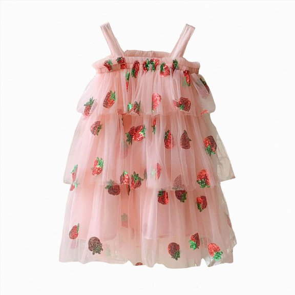 Hessimy Girls Linen Cotton Dress Flutter Sleeve Back Cross Dress Toddler A-Line Dress Baby Girl Halter Casual Sundress(Pink,3-4 Years)