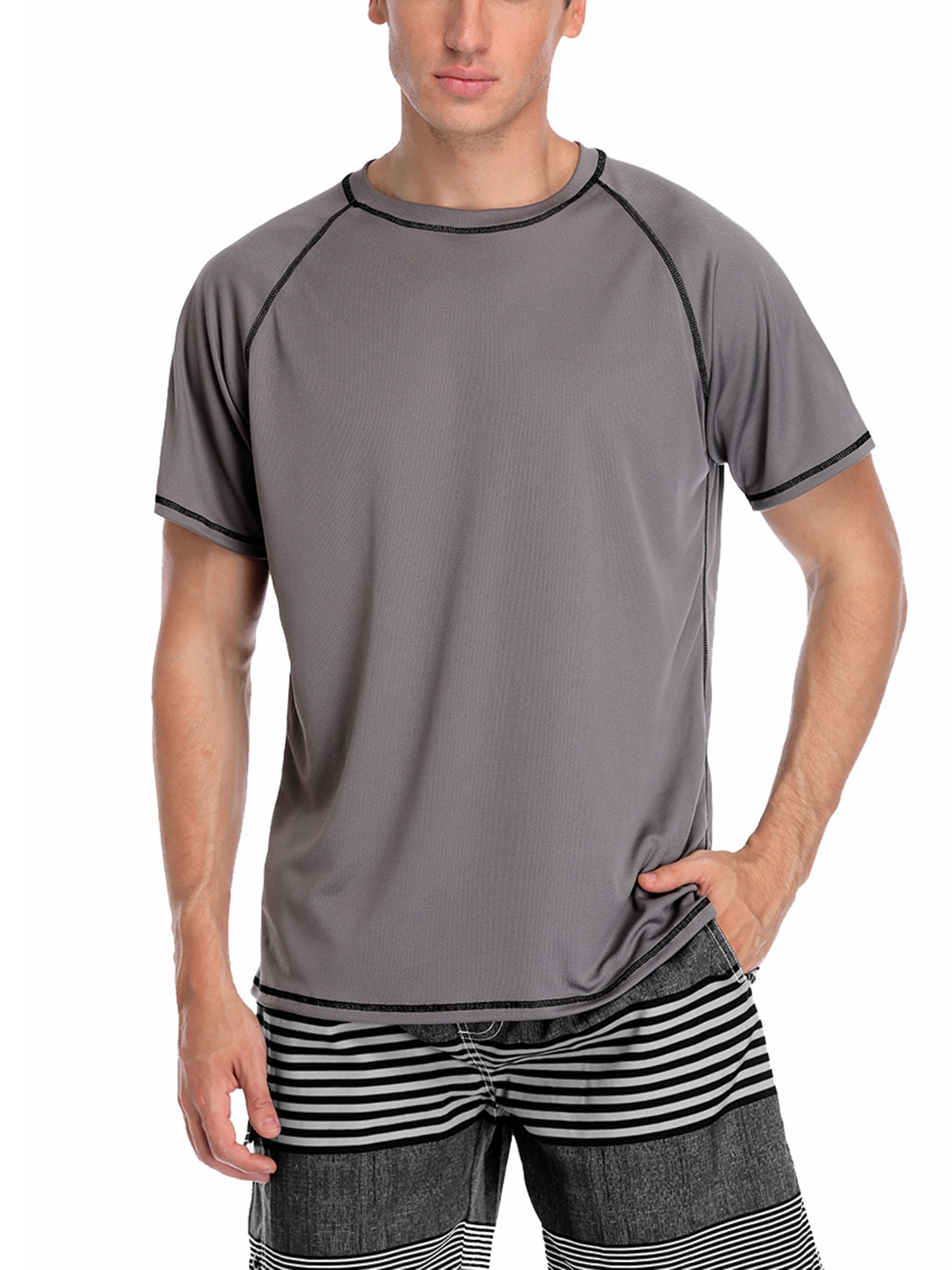 Men's UPF 50+ Rash Guard Short Sleeve Swim Shirts Sun Protection Swim Top