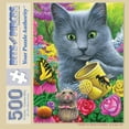 thumbnail image 3 of Bits and Pieces - 500 Piece Jigsaw Puzzle for Adults 18" x 24" - Chillin in Misty's Garden - 500 pc Cat Flower Mouse Butterfly Pet Kitten Jigsaw by Artist Bridget Voth, 3 of 5