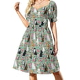 thumbnail image 2 of Cats Florals Dress Vintage Floral Print Elegant Dresses Lady Short Sleeve Street Fashion Casual Dress V Neck Oversized Vestidos, 2 of 7