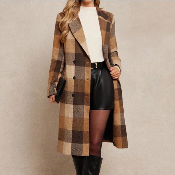 Xuniizn Manteaux pour Femmes à Manches Longues en Laine Trench Mode Décontracté à Boutons à Carreaux Vêtements d'Hiver Surchemises avec Poches, P-2TG