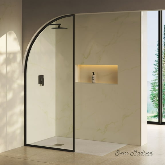 Demi 34 x 76 Framed Fixed 3/8 in. (10mm) Clear Tempered Glass Shower Door with Black Matte Frame
