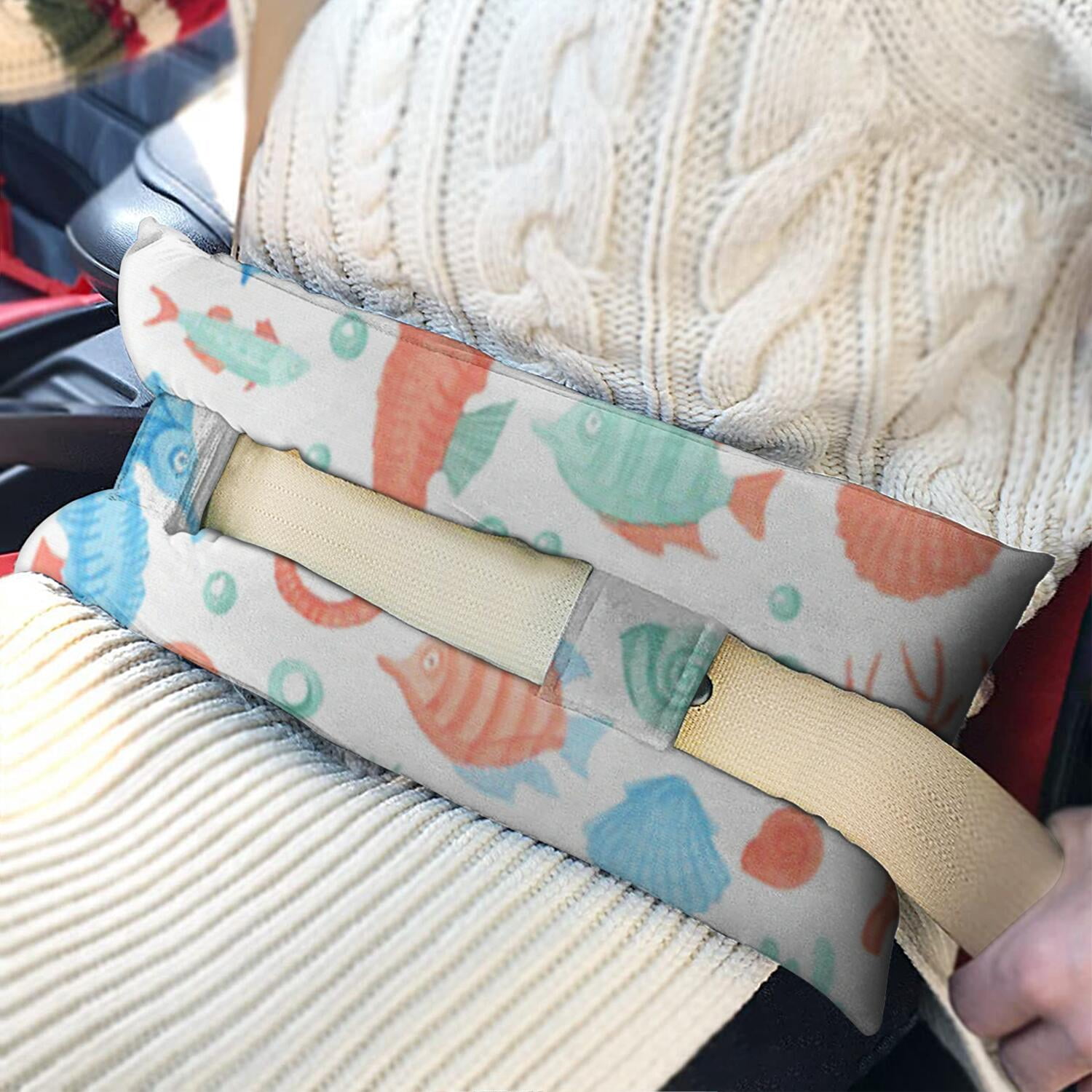 Tropical Seahorse Seat Belt Cushion for Post-Surgery Recovery - Plush Mastectomy Pillow with Coastal Marine Life Prints, Pressure Relief Pad for Women