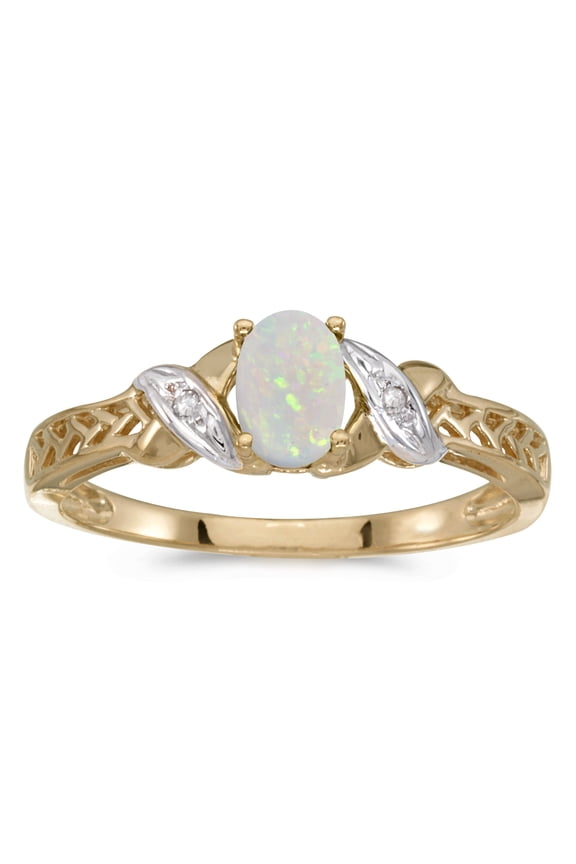 14k Yellow Gold Oval Opal And Diamond Ring