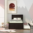 thumbnail image 3 of Bellemave Twin Size Platform Bed with Trundle and Headboard, Wood Twin Size Frame Twin Bed with Pull Out Trundle, Espresso, 3 of 9