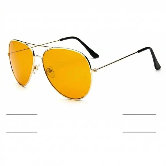 Amber Lens Mens Classic Aviator Sunglasses Metal Frame Double Bridge Pilot Style
