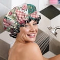 thumbnail image 5 of Shower Caps,Pioneer Flower Floral Print Pattern Waterproof Shower Cap for Women 4 Pieces,Double Reusable Hair Cover for Shower PEVA Elastic Stretch Hem, 5 of 7