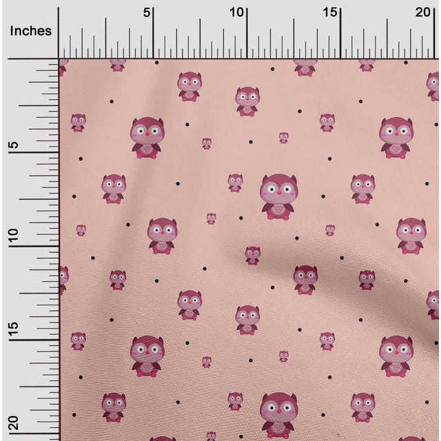 oneOone Polyester Lycra Fabric Dot & Cartoon Owl Bird Print Fabric by The Yard 56 Inch Wide