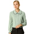 thumbnail image 1 of Blusa De Manga Larga Con Cuello Peter Pan Y Volantes Para Mujer Verde S, 1 of 6