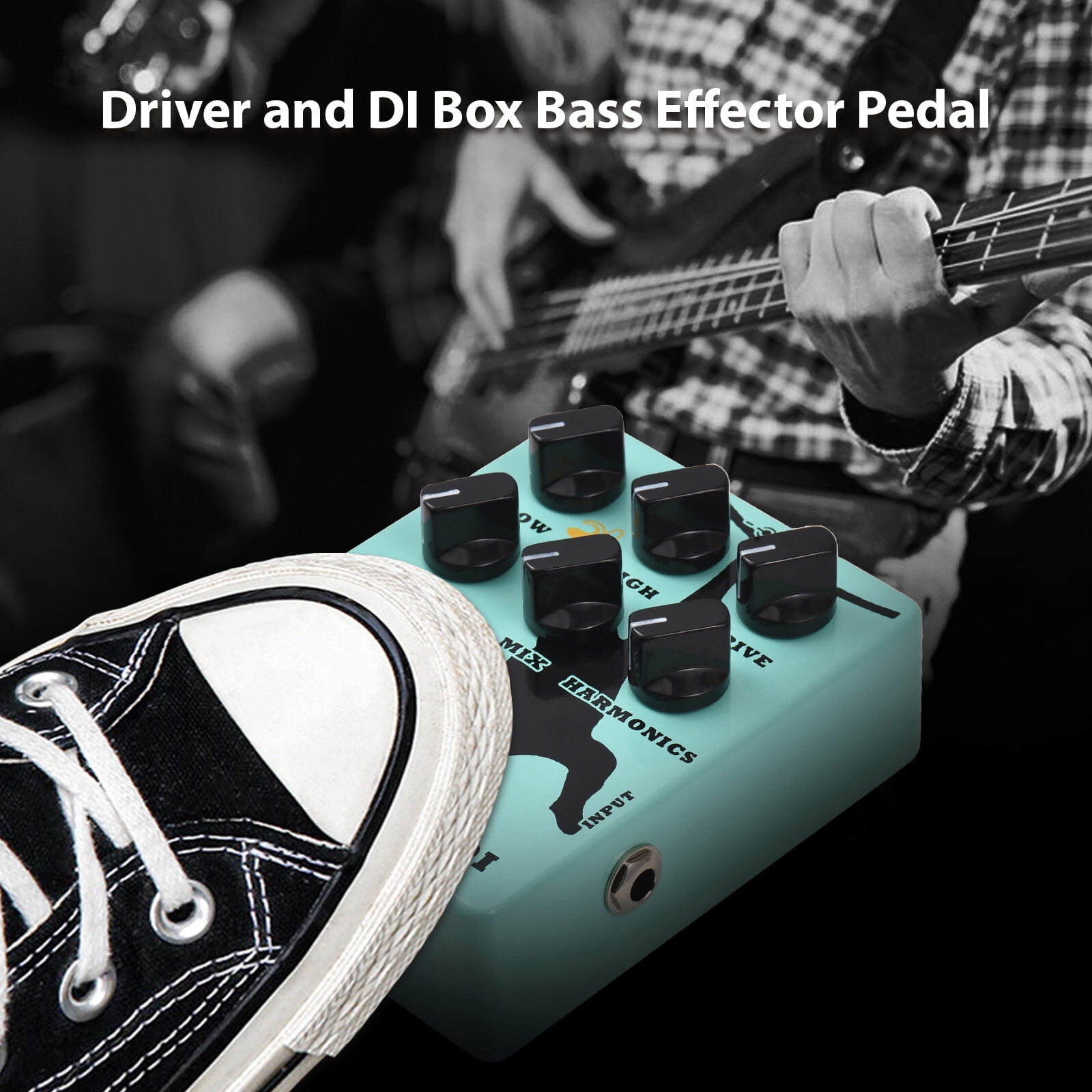 Driver and DI Box Bass Effector Pedal for Electric Bass Guitar with XLR Output Bass Amp Pedal True Bypass DC 9V 6.35mm Input/Output Interface