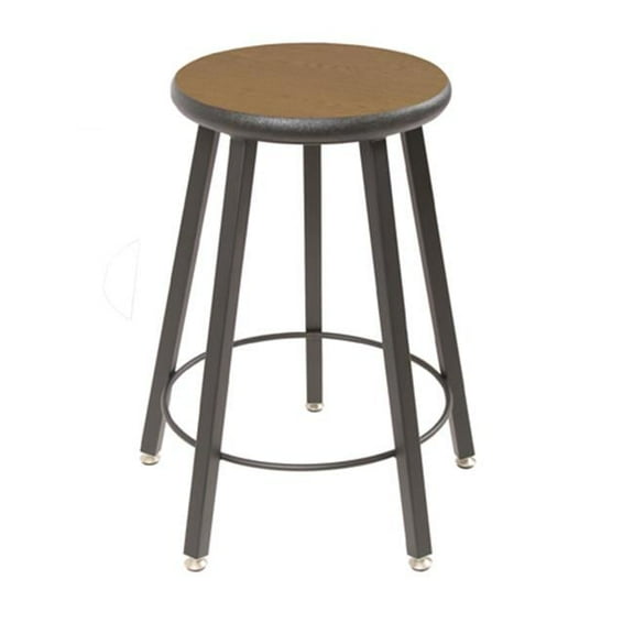 Wisconsin Bench  STL7186-AL-32 24 in. Fixed Five-Legged Square Tube Fully Welded Stool  Bannister Oak Laminate - Lotz Armor Edge Seat