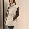 thumbnail image 6 of Women Oversized Puffer Vests Sleeveless Stand Collar Zipper Puffy Jackets with Belt Padded Gilet Outerwear Khaki, M, 6 of 7