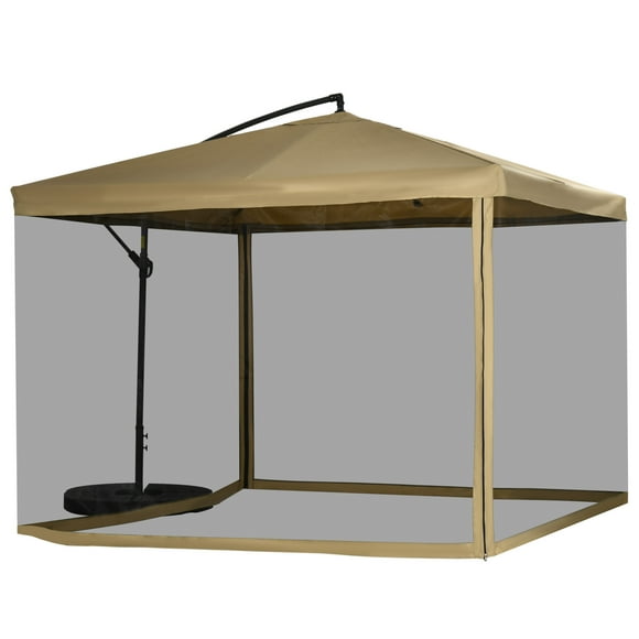 Outsunny Offset Patio Umbrella w/ Net, Cantilever Patio Umbrella, Beige