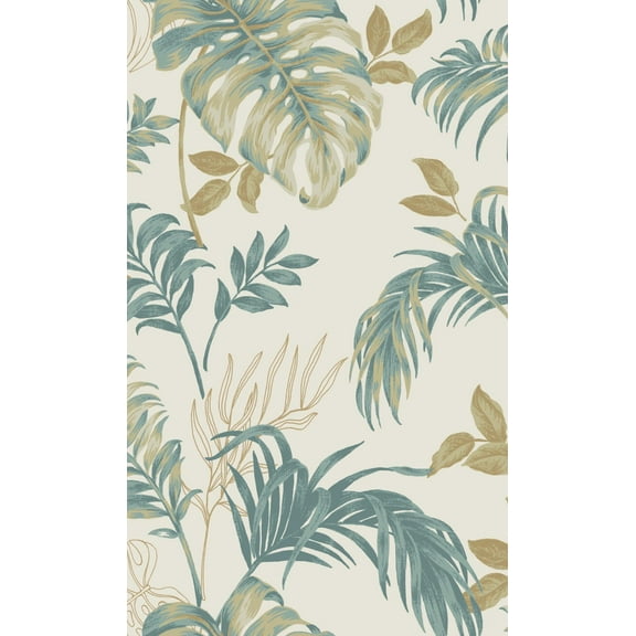 Green Tropical Leaves Botanical Printed Non Woven Non-Pasted Textured Wallpaper 57 Sq. Ft.