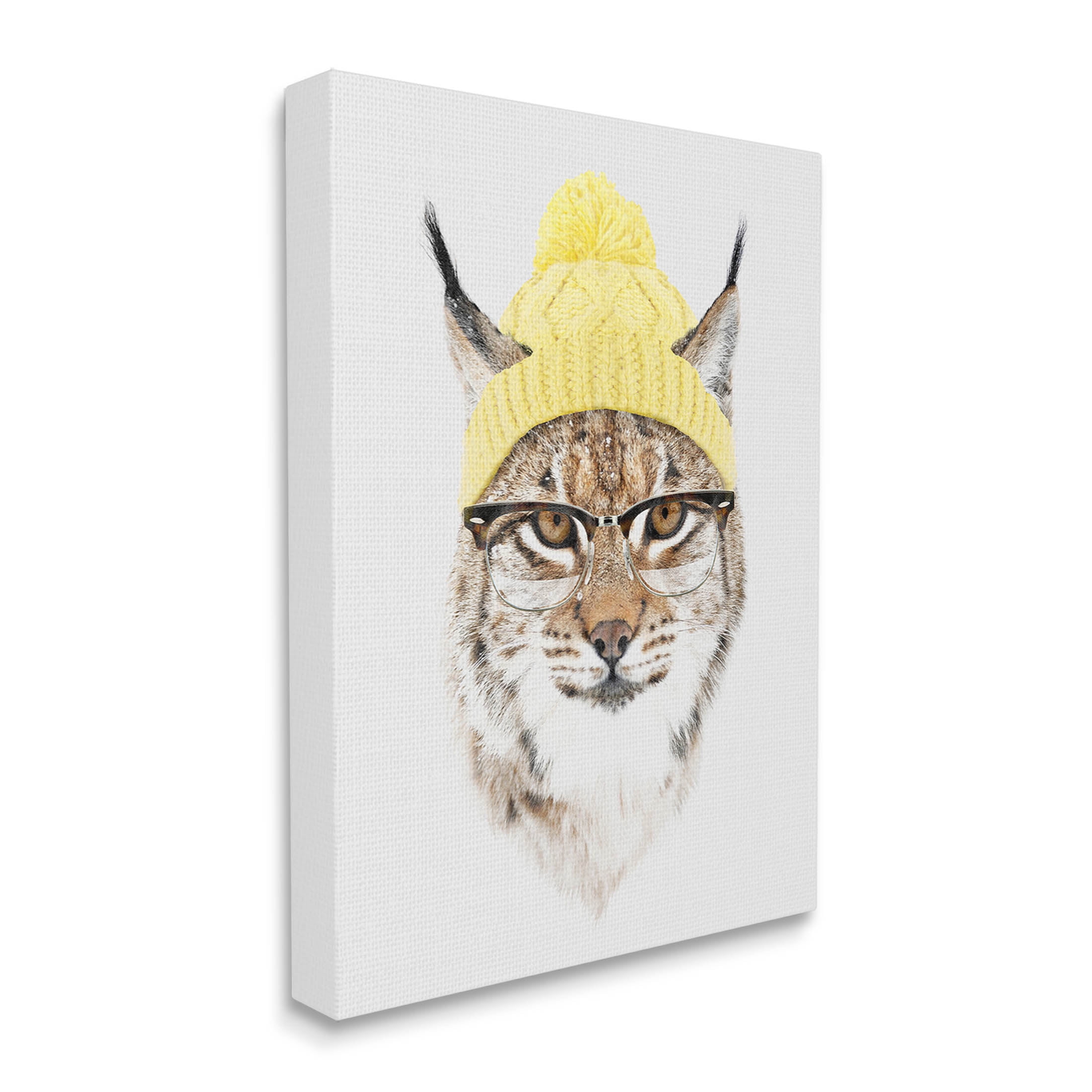 Bobcat Hipster Beanie Wildlife Animals & Insects Graphic Art Gallery Wrapped Canvas Print Wall Art