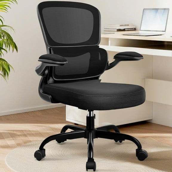 COOLHUT Office Chair, Ergonomic Desk Chair with Lumbar Support and Adjustable Armrests, Breathable Mesh Mid Back Computer Chair, Reclining Task Chair for Home Office, Black