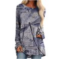 thumbnail image 1 of Long Sleeve Shirts for Women Dressy Casual Crew Neck Hem Flowy Tops Color Block Geometry Printed Oversized Loose Tunic Shirts Graphic Tees for Spring Fall #B06-Orange S, 1 of 6