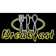 thumbnail image 1 of Breakfast With Fork Spoon Knife Logo LED Neon Sign 13 x 24 - inches, Clear Edge Cut Acrylic Backing, with Dimmer - Bright and Premium built indoor LED Neon Sign for restaurant decor., 1 of 7