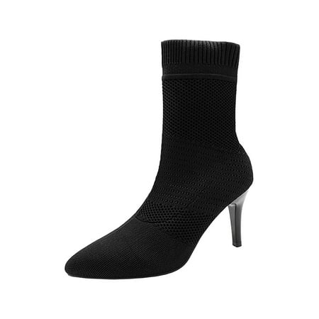 

Ymiytan Ladies Sock Boot High Heel Booties Pointed Toe Stiletto Boots Business Dress Bootie Shoes Comfort Elastic Black 6
