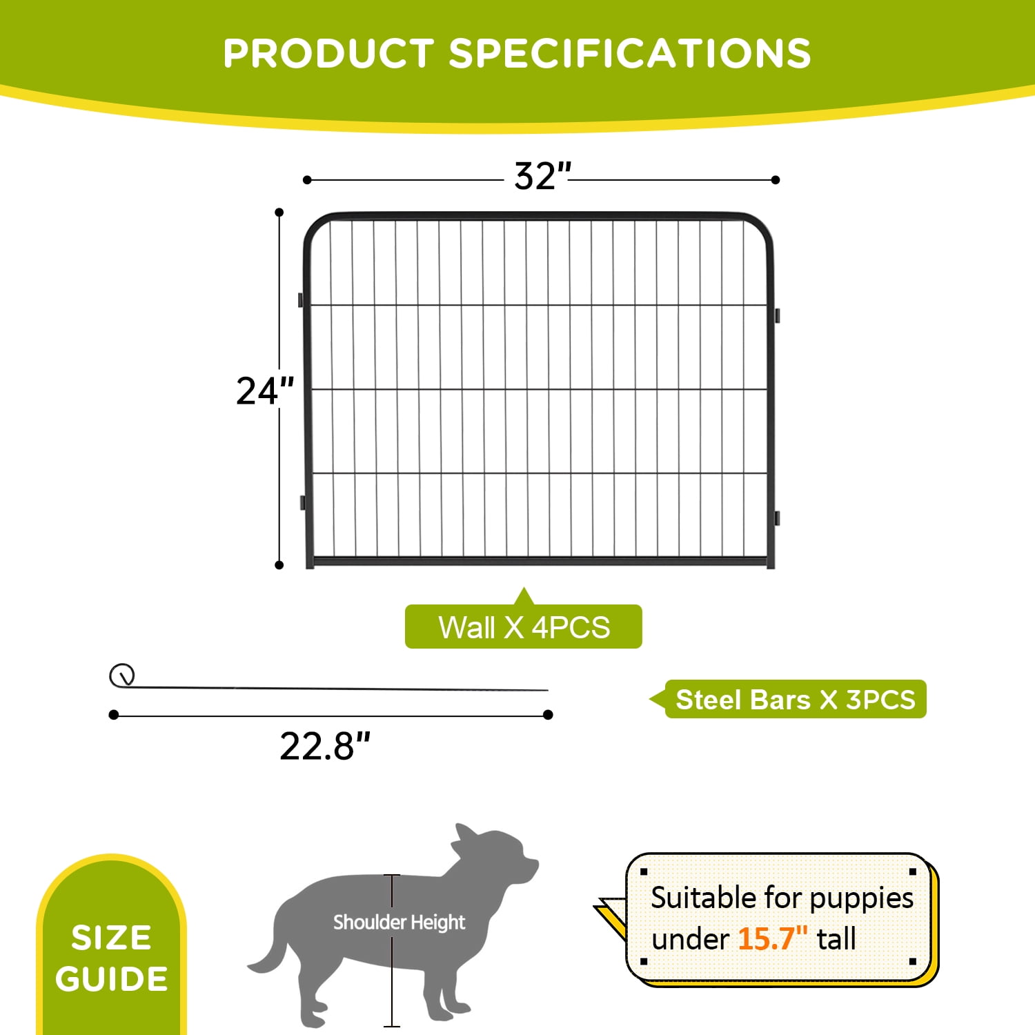 BestPet Dog Playpen Extender 24 Inch, 4 Panels Heavy Duty Metal Pet Exercise Playpen,Indoor Outdoor Fence Panels