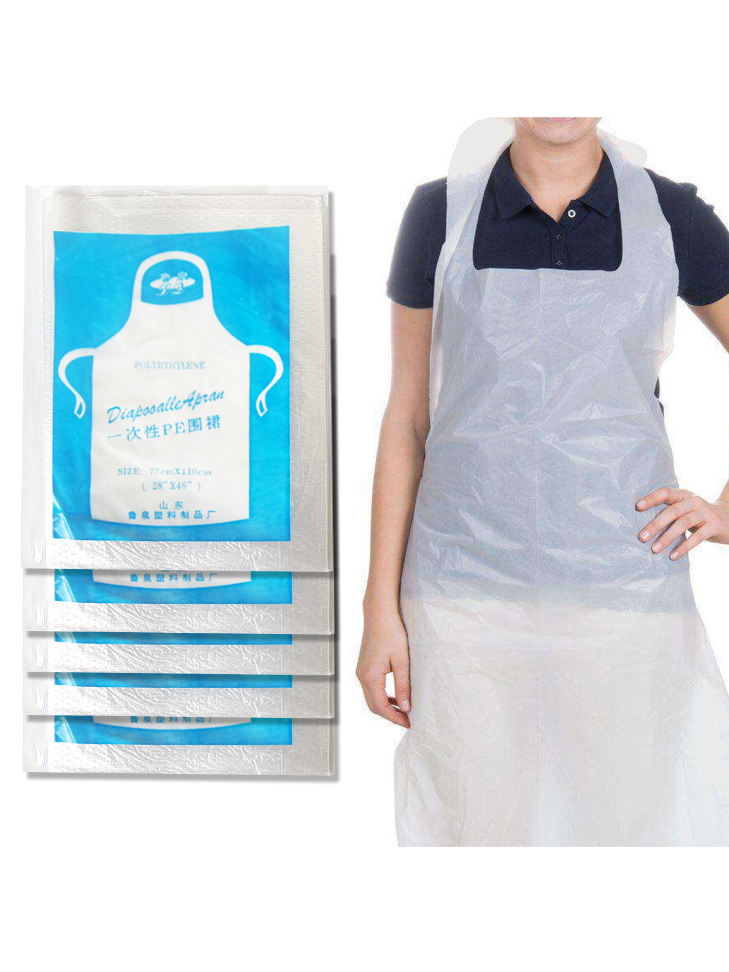 100Pcs PE Plastic Aprons Disposable Waterproof Apron Strong Polythene