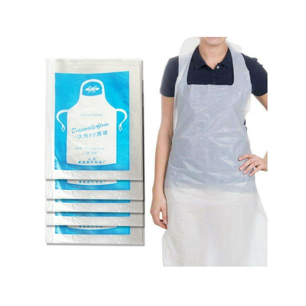 100Pcs PE Plastic Aprons Disposable Waterproof Apron Strong Polythene