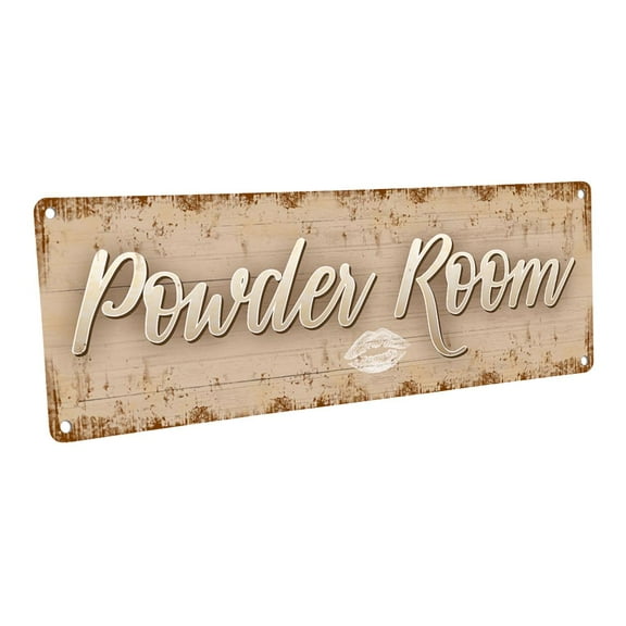 Powder Room 4"x12" Metal Sign, Wall Décor for Bath and Laundry