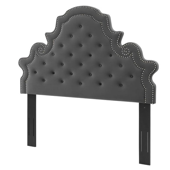 Tufted Headboard, Full Queen Size, Velvet, Dark Grey Gray, Modern Contemporary Urban Design, Bedroom Master Guest Suite