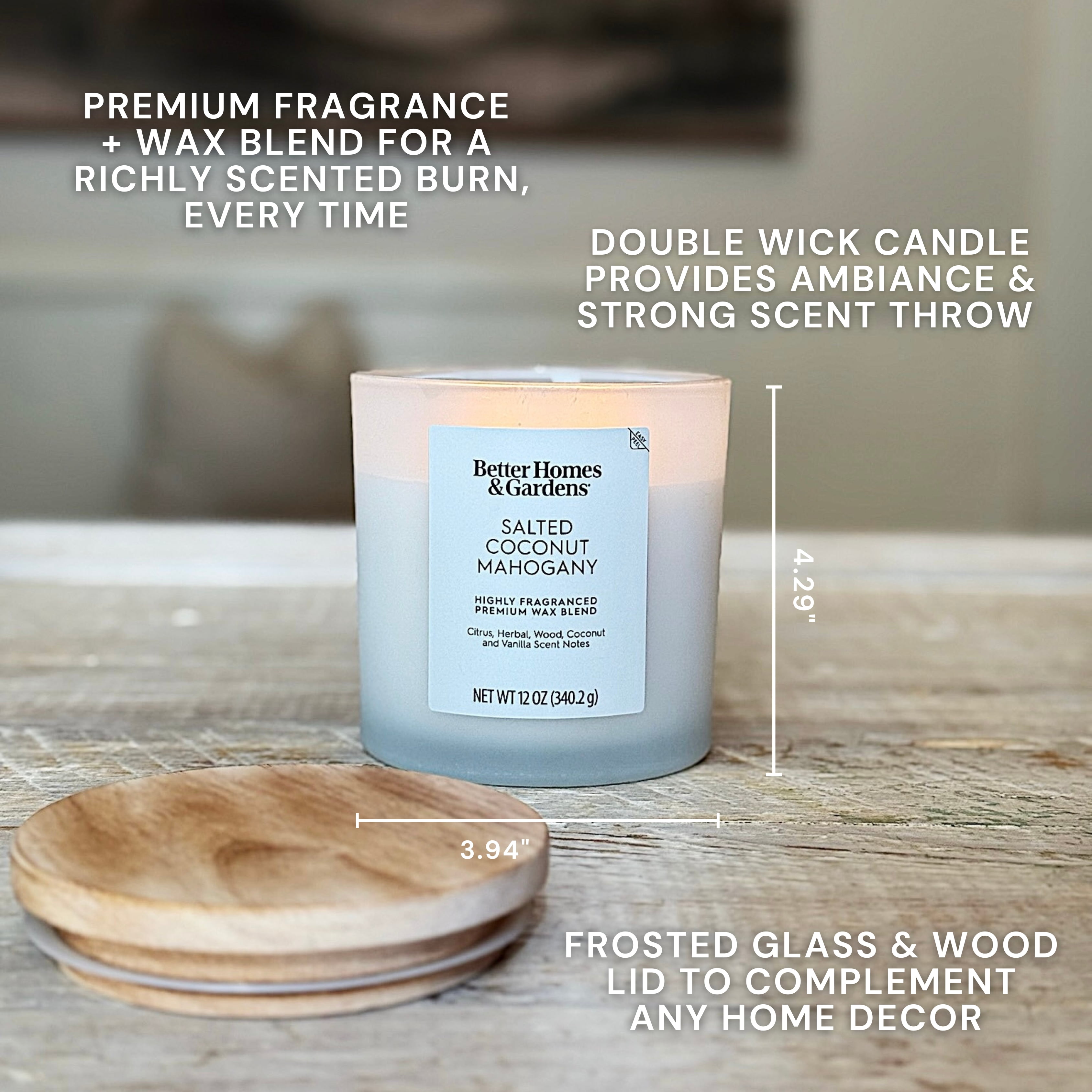 (4 pack) Better Homes and Gardens Salted Coconut Mahogany Scented 2-Wick Frosted Jar Candle 12oz.