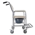 thumbnail image 2 of Silla de ducha de aluminio Inodoro de cabecera con ruedas y asiento acolchado, silla de transporte rodante Silla de ruedas con cerradura Asiento de inodoro de cabecera, 2 of 6
