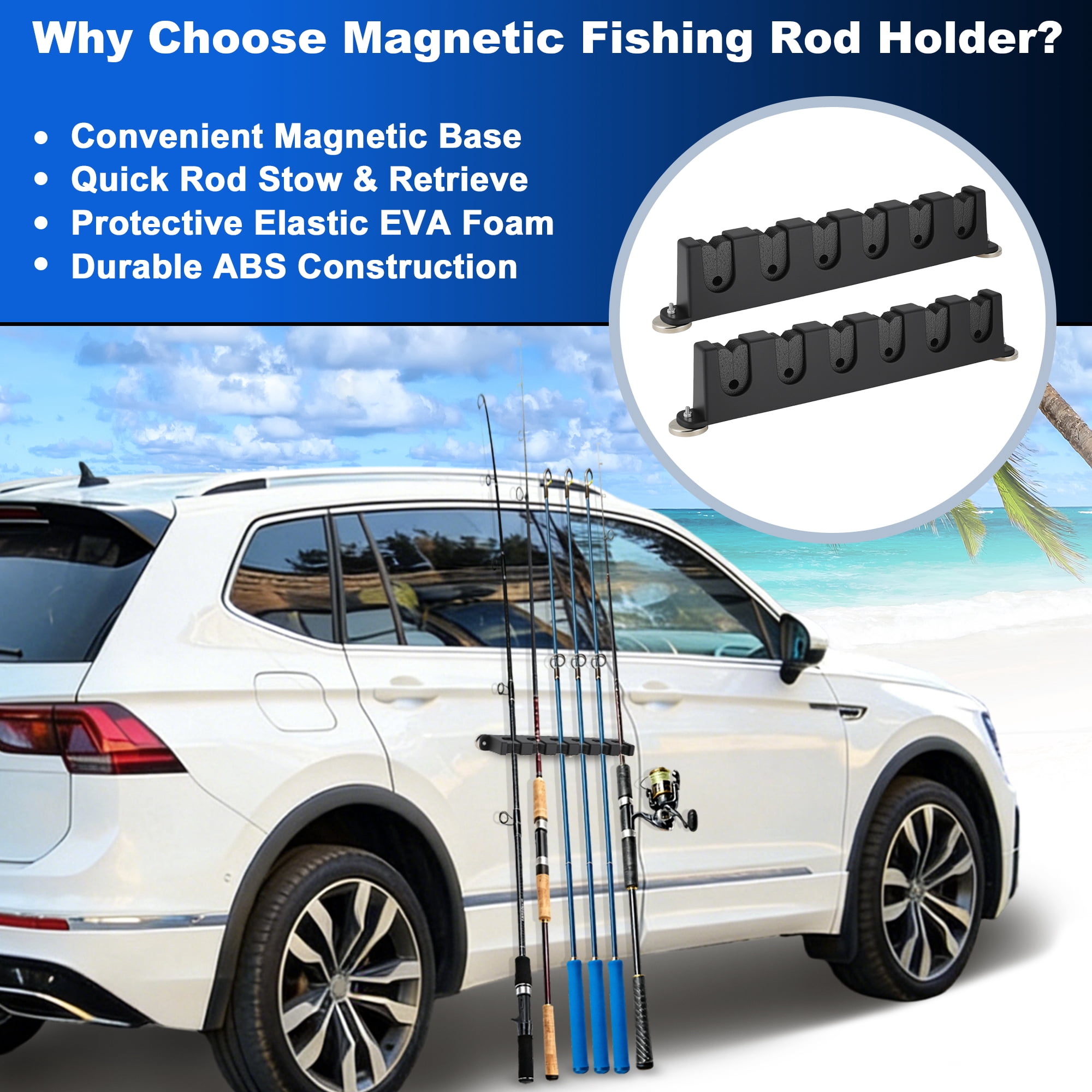 Unique Bargains Magnetic Fishing Rod Holder for Car Black + Dark Grey 6 Rods 2 Pcs